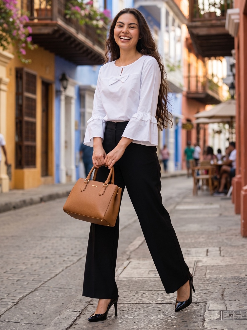 Talbots White Bow-Neck Ruffle Sleeve Blouse